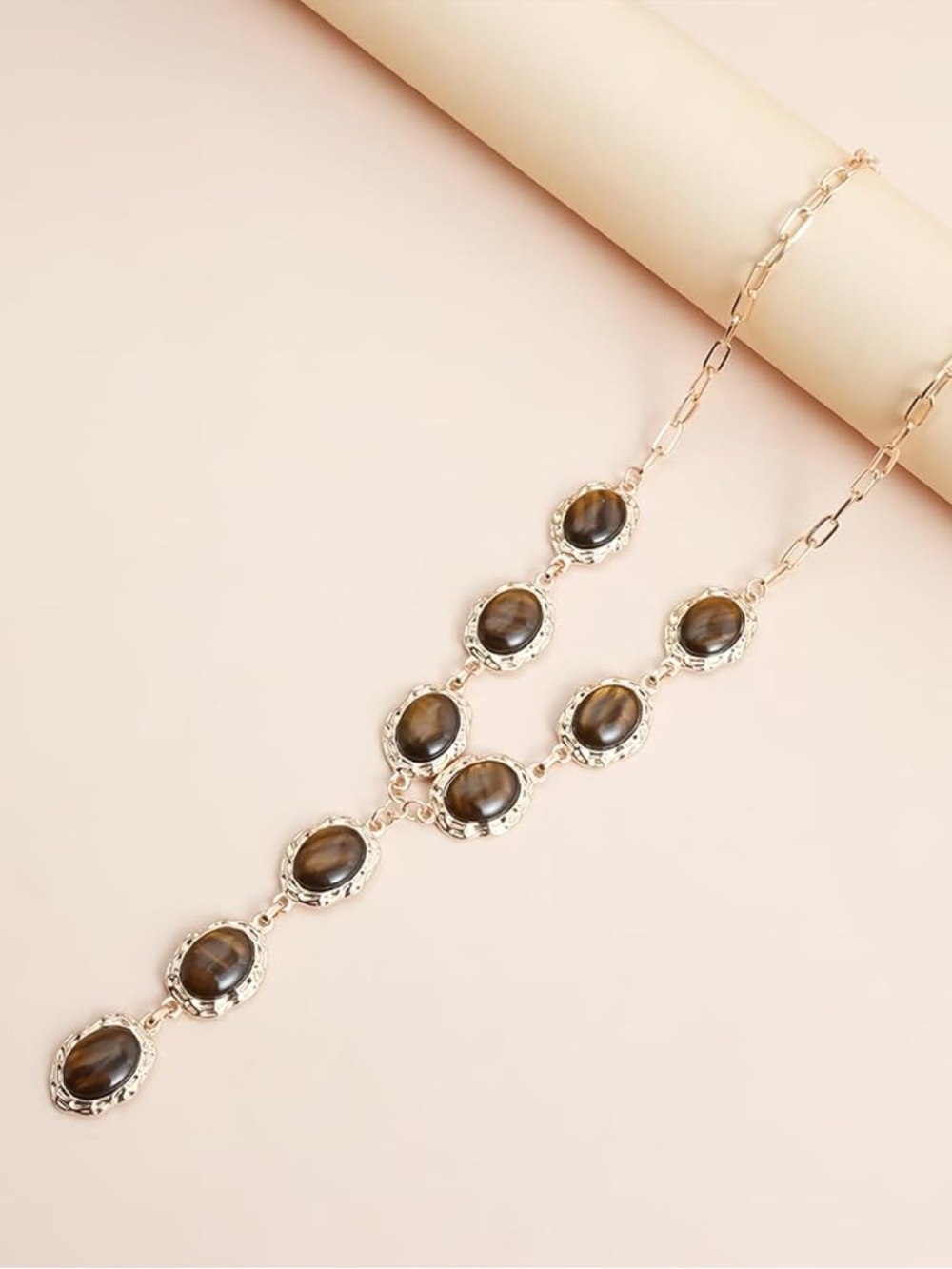 Anthropologie Gold-Tone Necklace with Brown Oval Stones - Picture 2 of 6